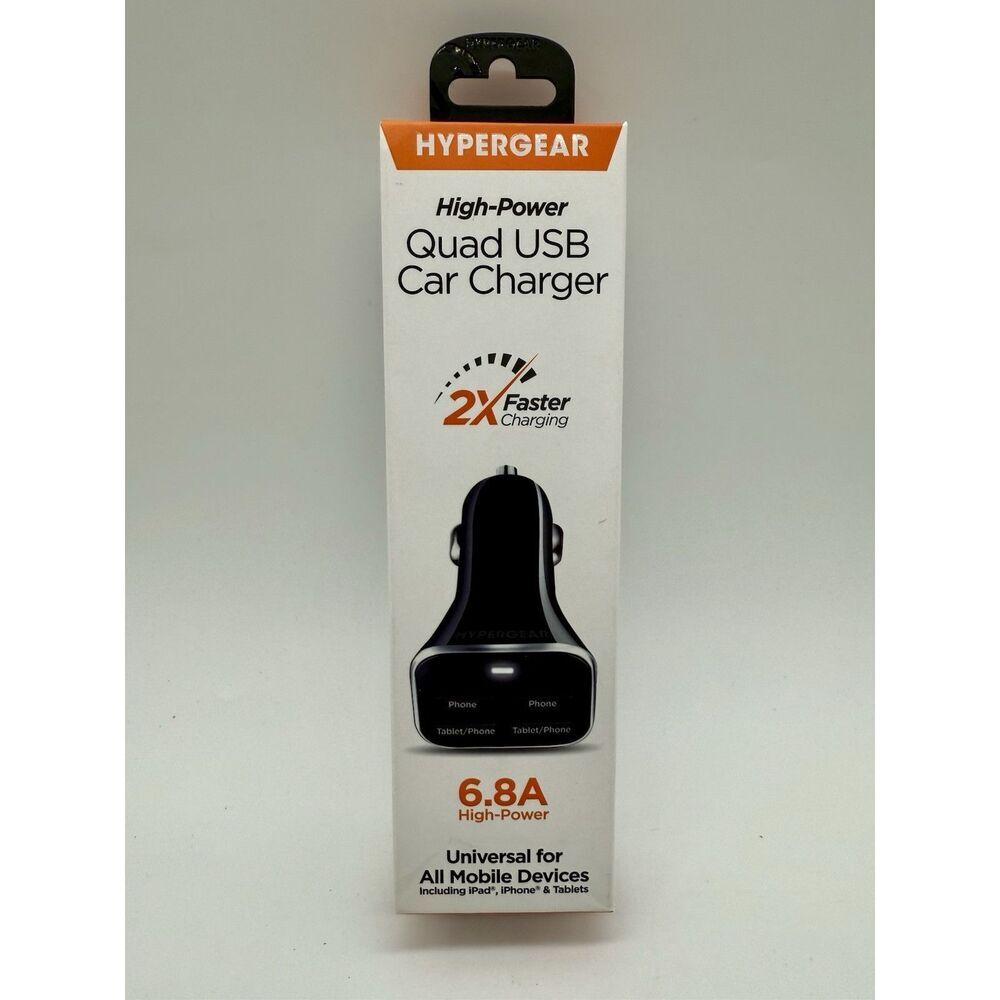 HyperGear Quad 4-Port USB 6.8A Car‎ Phone Charger Black NEW